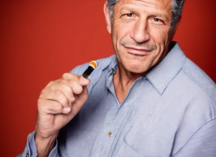 Prompt: studio portrait photo still of fred ward!!!!!!!! at age 5 3 years old 5 3 years of age!!!!!!! smoking a cigarette, 8 k, 8 5 mm f 1. 8, studio lighting, rim light, right side key light