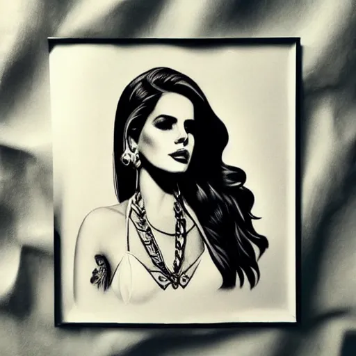 Image similar to Lana del rey tattoo design, photorealistic, dramatic