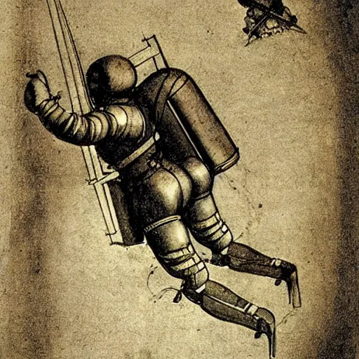 Image similar to technical sketch of the first jetpack by leonardo da vinci