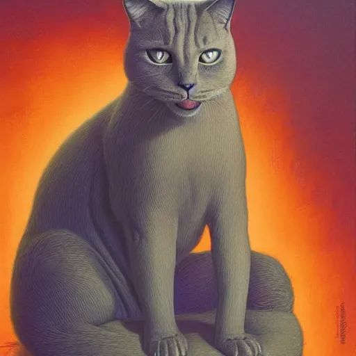 Image similar to a cat having an ego trip, by alex grey, by Esao Andrews and Karol Bak and Zdzislaw Beksinski and Zdzisław Beksiński, trending on ArtStation