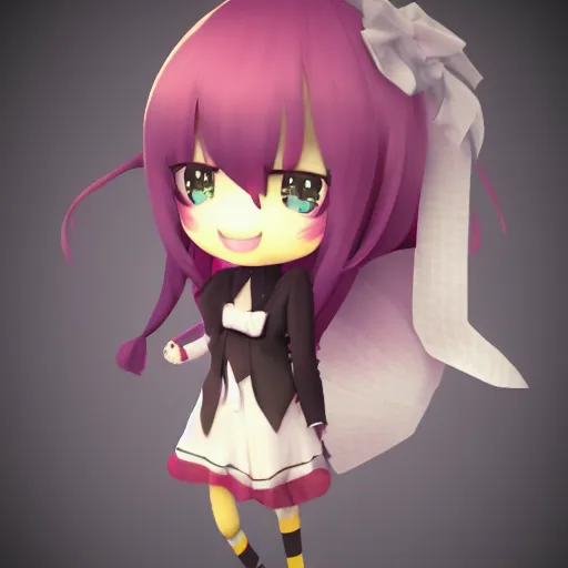 Image similar to cute fumo plush of a girl with a big heart, very long and unkempt hair, stylized pbr, subsurface scattering, outline glow, blob anime, bokeh, vray