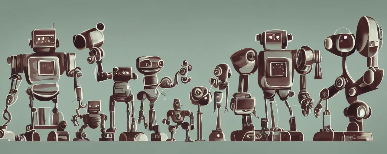 Image similar to Robot factory, cute, brutal styling art deco