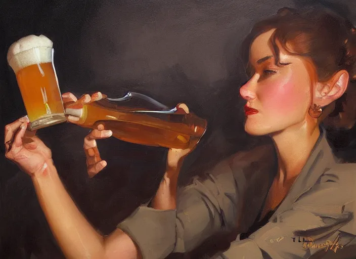 Prompt: greg manchess close - up painting of a delicious mug of beer in a dieselpunk bar, organic painting, matte painting, bold shapes, hard edges, street art, trending on artstation, by huang guangjian and gil elvgren and sachin teng
