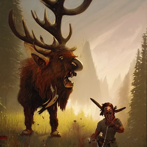 Prompt: hairy barbarian with moose mask by greg rutkowski and tim hildebrandt