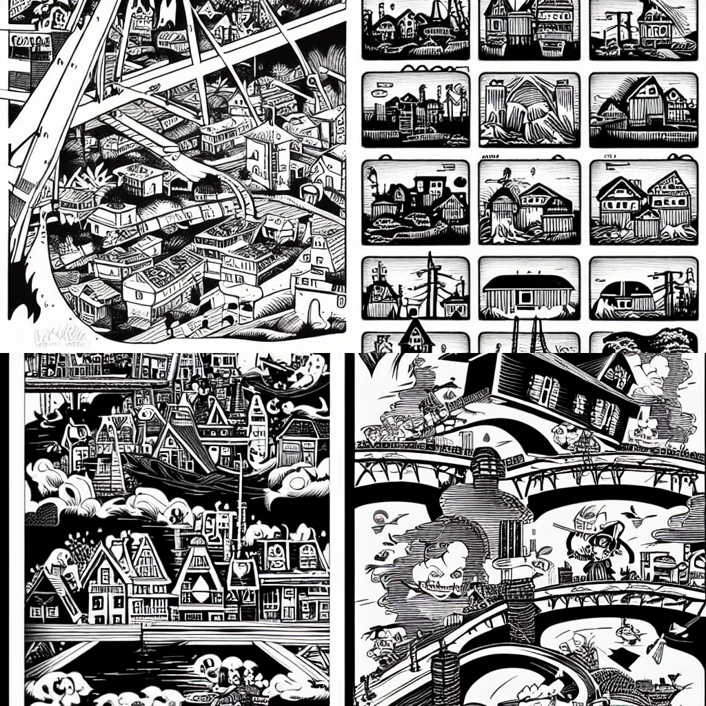 Prompt: houses, bridges and pirates by McBess