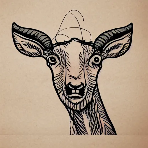 Image similar to a detailed tattoo outline of a goat !biting a churro with its teeeth!, 4k, illustration, sharp focus