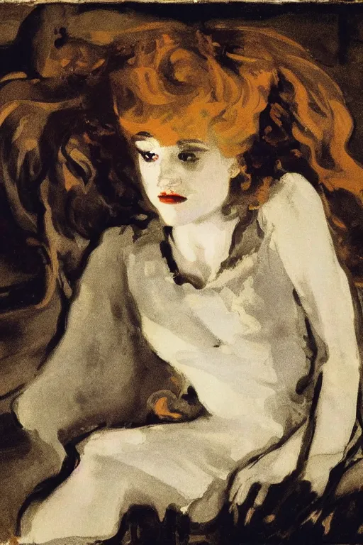 Image similar to portrait of julia garner as delirium of the endless, the sandman by walter sickert, john singer sargent, and william open