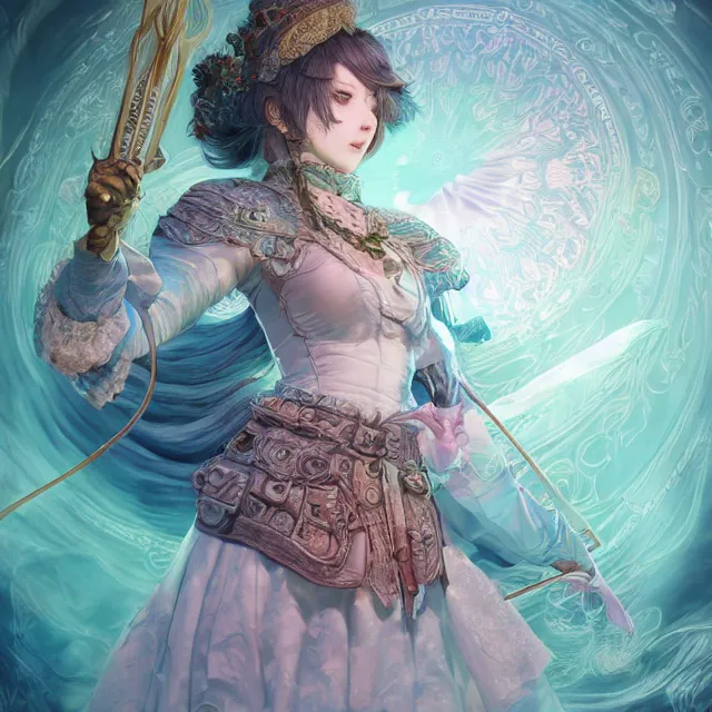 Image similar to the portrait of neutral good colorful female cleric bard as absurdly beautiful, gorgeous, elegant, skinny young gravure idol, an ultrafine hyperdetailed illustration by kim jung gi, irakli nadar, intricate linework, sharp focus, bright colors, octopath traveler, final fantasy, unreal engine 5 highly rendered, global illumination, radiant light, detailed and intricate environment