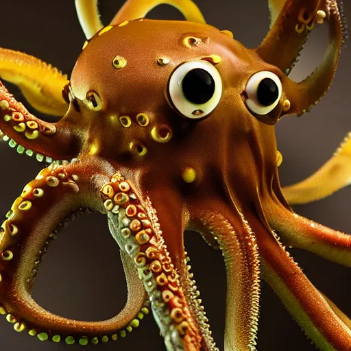 Image similar to a close up of an octopus with large eyes, a macro photograph by craola, lovecraftian, grotesque, macro photography