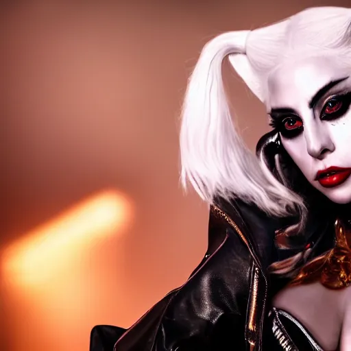 Image similar to beautiful awe inspiring Lady Gaga playing Harley Quinn 8k hdr moody lighting