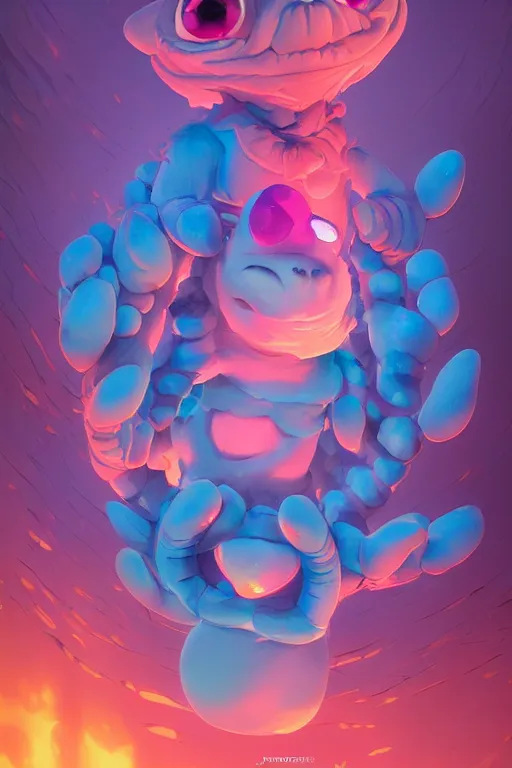 Image similar to smurf ghost creature animal sushi cristal very big eye roots cactus elemental flush of force nature micro world fluo fishscale, behance hd by jesper ejsing, by rhads, makoto shinkai and lois van baarle, ilya kuvshinov, rossdraws radiating a glowing aura global illumination ray tracing hdr