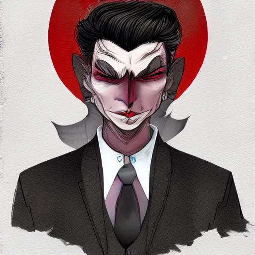 Prompt: a vampire in a business suit, character portrait, concept art, mixed media art by john van fleet