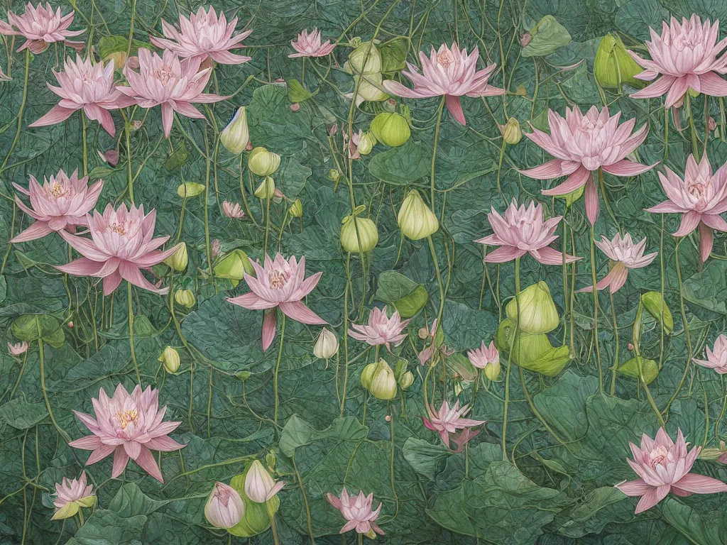 Image similar to a chaotic windy tornado of sacred lotus flowers, intricate details, aesthetically pleasing and harmonious natural colors, art by tiffany bozic, impressionism, detailed