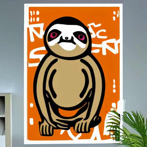 Prompt: graffiti sticker sloth design, graphic art