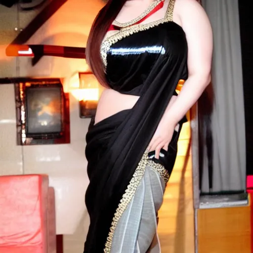 Prompt: hitomi tanaka wearing a saree in a club