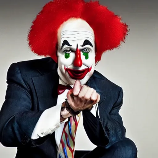 Image similar to Saul Goodman from Breaking Bad dressed as a clown