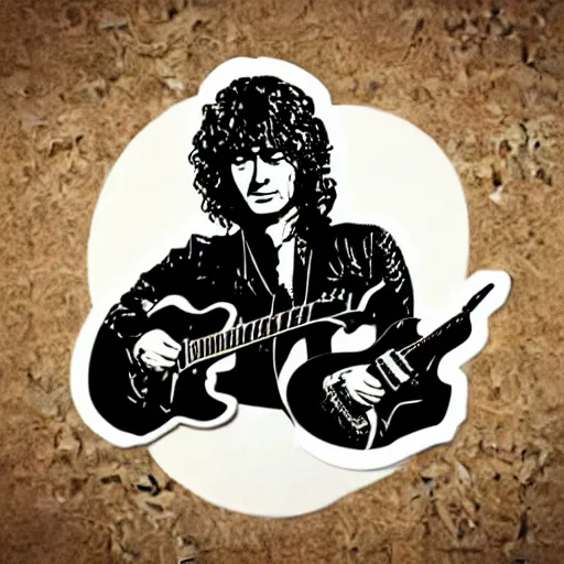 Prompt: jimmy page from led zepelin playing - guitar - solo, sticker - art, svg vector, adobe - illustrator