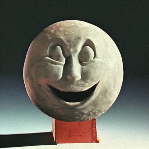 Prompt: “vintage cgi model of a moon with a grinning face. Creepy lighting (1987)”