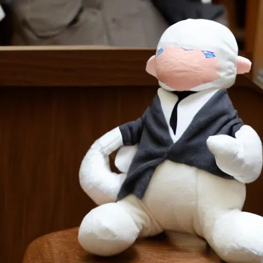 Prompt: a cute fumo plush of a war criminal on trial at the hague