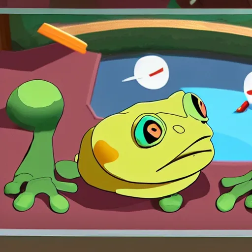 Prompt: frog made out of other frogs, wes anderson, screenshot from pokemon sword and shield