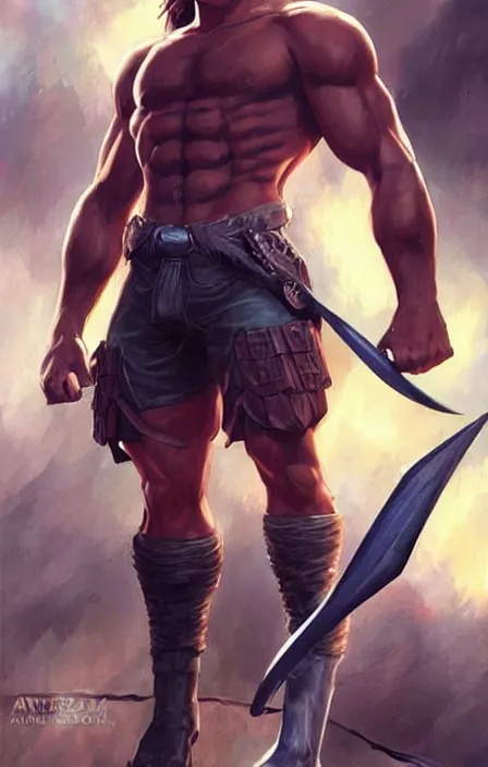 Image similar to pretty muscular sam winchester as a character in a final fantasy art design, character concept, sharp focus!, ultra detailed, art by artgerm and peter andrew jones, wlop