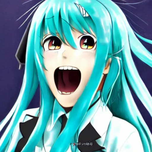 Image similar to Hatsune Miku screaming, trending on pixiv