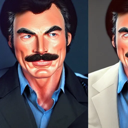 Image similar to The Lovechild of a 1970s Tom Selleck and 1970s Christopher Reeve, real life, hyperrealistic, ultra realistic, realistic, highly detailed, epic, HD quality, 8k resolution, body and headshot, front facing, front view, headshot and bodyshot, detailed face, very detailed face, full body and head, TF2 Style, Team Fortress 2 Style, TF2 Character, Team Fortress 2 Character