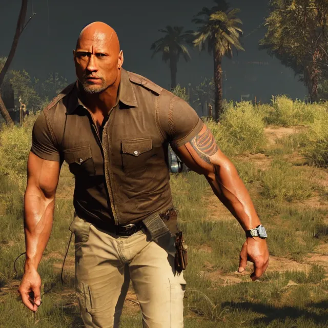 Image similar to dwayne johnson in disco elysium style, 4 k, detailed, soft lighting, expensive