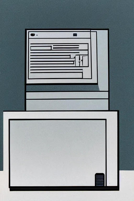 Prompt: a 1984 computer outside, In the style of John Baldessari.