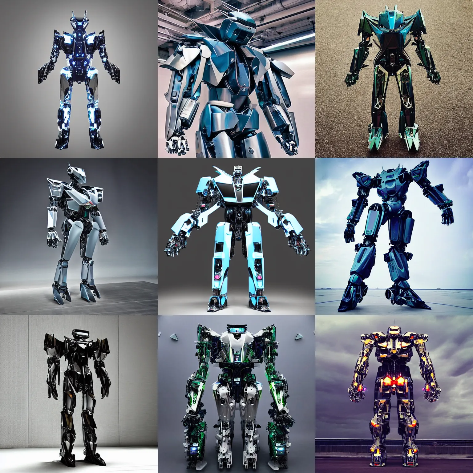 Prompt: “Mecha suit made by Lamborghini, stunning high tech, by Beeple, hyperrealistic, transformers, cinematography”