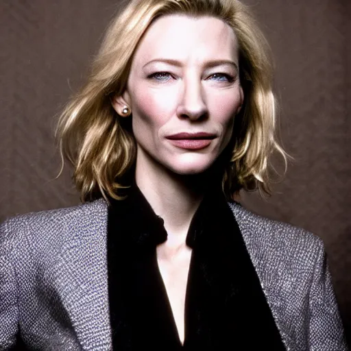 Prompt: very detailed and textured portrait of cate blanchett in 1999, by Steve McCurry, cinestill 800t 18mm 4k
