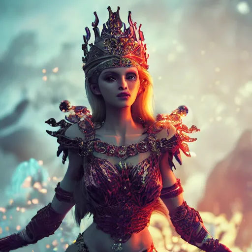 Prompt: wonderful princess of fire with fair skin, ornate 8 k gorgeous intricate detailed, accent lighting, dramatic light, octane render