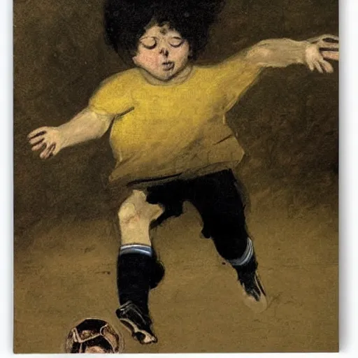 Image similar to a painting of a soccer player devouring a soccer ball by goya,