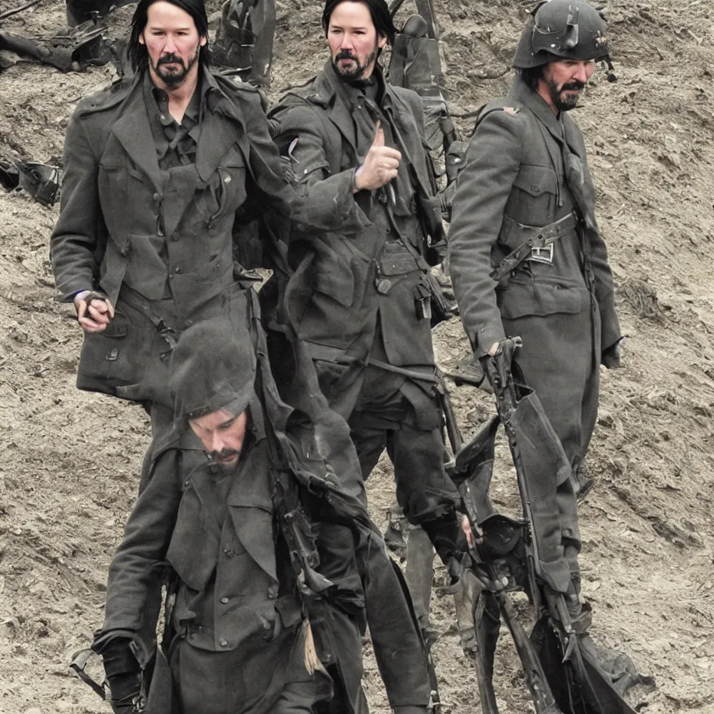 Image similar to Keanu Reeves in a World War 1 trench