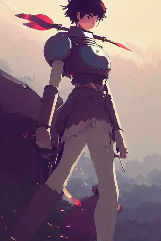 Image similar to portrait of a medieval mech by ilya kuvshinov, cloudy sky background lush landscape ln illustration concept art anime key visual trending pixiv by victo ngai fanbox by greg rutkowski makoto shinkai takashi takeuchi studio ghibli