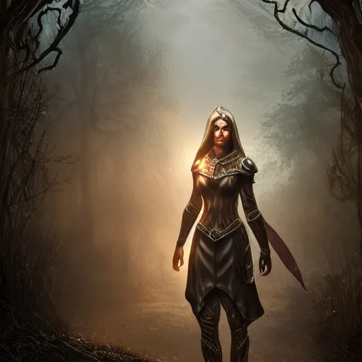 Image similar to unknown elder scrolls vi female character portrait, partially clothed in highly detailed elven armour, atmospheric lighting, painted, intricate, highgate cemetery, mist, cold, volumetric lighting, beautiful, blue moon light, sharp focus, ultra detailed, by leesha hannigan, ross tran, thierry doizon, kai carpenter, ignacio fernandez rios