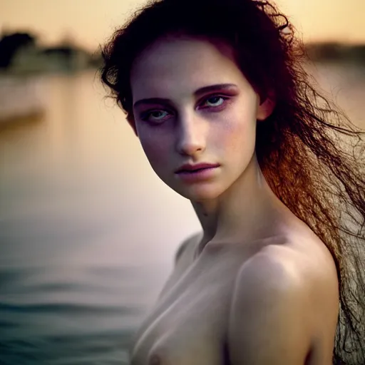 Prompt: photographic portrait of a stunningly beautiful israeli renaissance female in soft dreamy light at sunset, beside the river, soft focus, contemporary fashion shoot, hasselblad nikon, in a denis villeneuve and tim burton movie, by edward robert hughes, annie leibovitz and steve mccurry, david lazar, jimmy nelsson, extremely detailed, breathtaking, hyperrealistic, perfect face