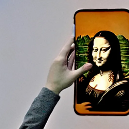 Image similar to The MonaLisa Taking a smartphone selfie