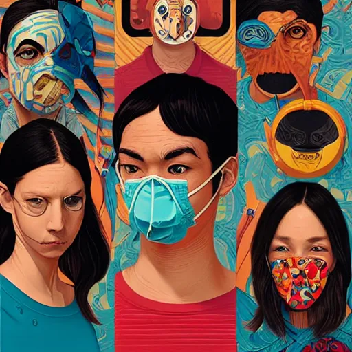 Image similar to portrait of people with sanitary mask, Tristan Eaton, artgerm, Victo Ngai, RHADS, ross draws