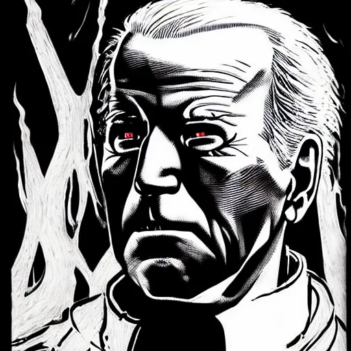 Image similar to Joe Biden looking sinister, by Tsutomu Nihei, highly detailed