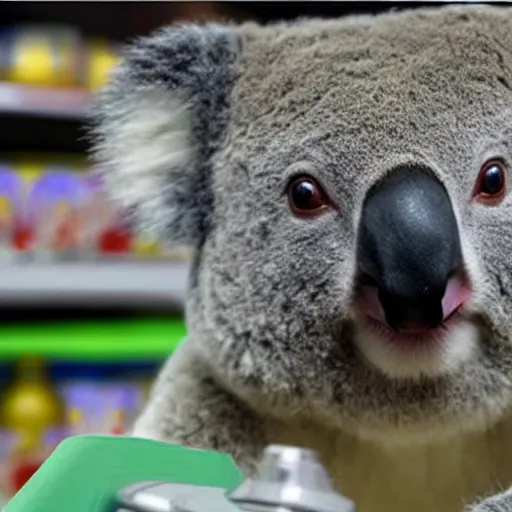 Prompt: cctv of koala in a supermarket, cctv, unreal - engine, highly detailed