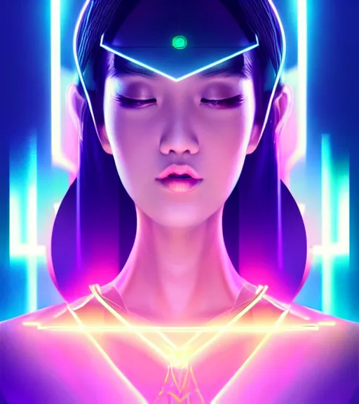 Image similar to symmetry!! asian princess of technology, solid cube of light, hard edges, product render retro - futuristic poster scifi, lasers and neon circuits, beautiful asian princess, intricate, elegant, highly detailed, digital painting, artstation, concept art, smooth, sharp focus, illustration, dreamlike, art by artgerm