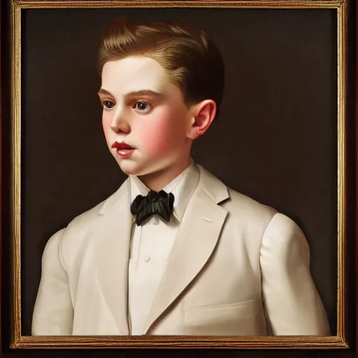 Image similar to young pale Donal Glison, dressed in formal suit, cinematic lighting, highly detailed, digital art, Renaissance painting, framed, by Leyendecker, by Rutkowsky,