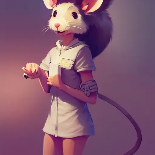 Prompt: character design portrait of a cute anthropomorphic furry rat girl with rat ears, looking at the camera, smiling, 4 k, concept art, by wlop, ilya kuvshinov, artgerm, krenz cushart, pixiv.