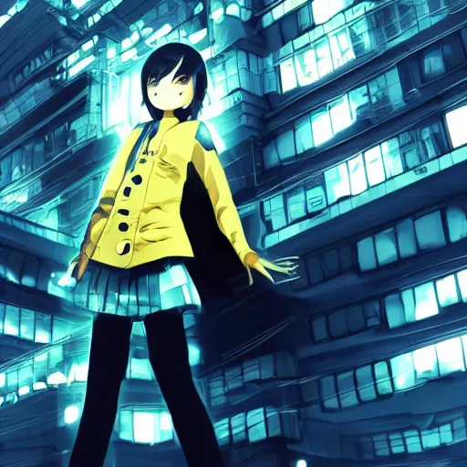 Image similar to Frequency indie album cover, luxury advertisement, yellow filter. Clean and detailed post-cyberpunk sci-fi close-up schoolgirl in asian city in style of cytus and deemo, blue flame, relaxing, calm and mysterious vibes, by Tsutomu Nihei, by Yoshitoshi ABe, by Ilya Kuvshinov, by Greg Tocchini, nier:automata, set in half-life 2, Matrix, GITS, Blade Runner, Neotokyo Source, Syndicate(2012), dynamic composition, beautiful with eerie vibes, very inspirational, very stylish, with gradients, surrealistic, dystopia, postapocalyptic vibes, depth of field, mist, rich cinematic atmosphere, perfect digital art, mystical journey in strange world, beautiful dramatic dark moody tones and studio lighting, shadows, bastion game, arthouse