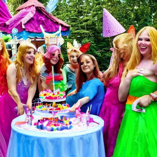 Prompt: photo of a party in fairyland