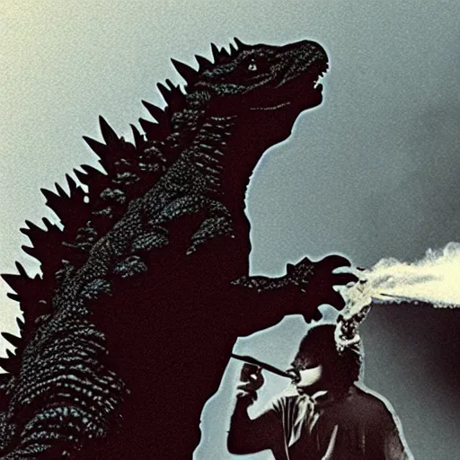 Prompt: godzilla smoking weed