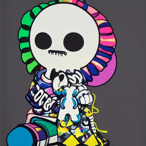 Image similar to streetwear fashion influencer character illustration by kaws by takashi murakami