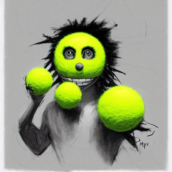 Image similar to cinematic portrait of a cute tennis ball monster in the abyss of space, chalk, masterpiece, trending on artstation, featured on pixiv, cinematic composition, dramatic pose, beautiful lighting, sharp details, hyper - detailed, hd, hdr, 4 k, 8 k, art by basil gogos