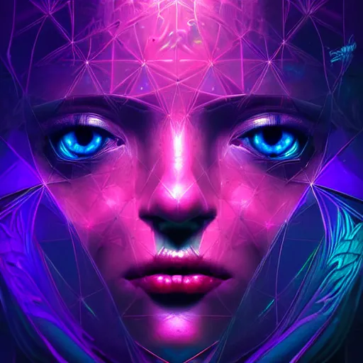 Prompt: fantasy abstract neon faces on a 8k dark background, pattern, by Josan Gonzalez and Bastien Lecouffe-Deharme, so realistic and stunning, untouchable, small brush, elegant.